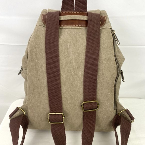 Canvas Backpack with Leather Trim - Beige main image 4